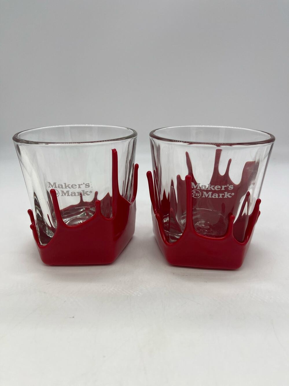 Set of 2 Makers Mark Bourbon Cocktail Red Wax Dipped Glasses